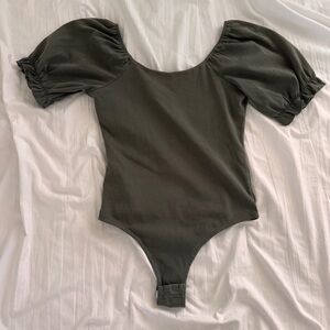 Olive Green Puff Sleeve Bodysuit